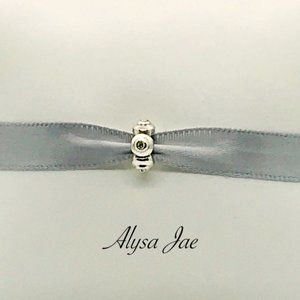 White CZ Accent European Spacer Bead, Sterling